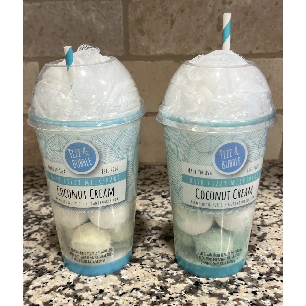 Lot Of 2 Fizz & Bubble‎ Milkshake 12 Bath Fizzy Bombs, Bath Sponge Coconut Cream